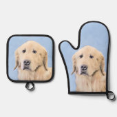 Golden Retriever schilderij Schattigee originele h Ovenwant & Pannenlap Set (Voorkant)