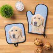 Golden Retriever schilderij Schattigee originele h Ovenwant & Pannenlap Set (Top down)