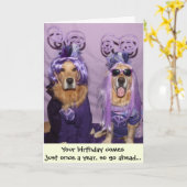 Golden Retriever schildert Paarse verjaardag Kaart (Gele Bloem)