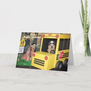 Golden Retriever School Bus Leraar Dank u Kaart