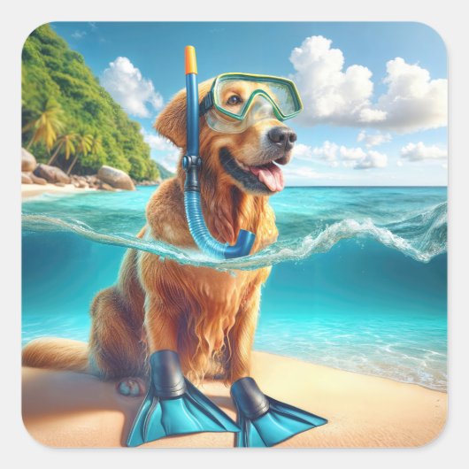 Golden Retriever Scuba Diver Vierkante Sticker (Voorkant)
