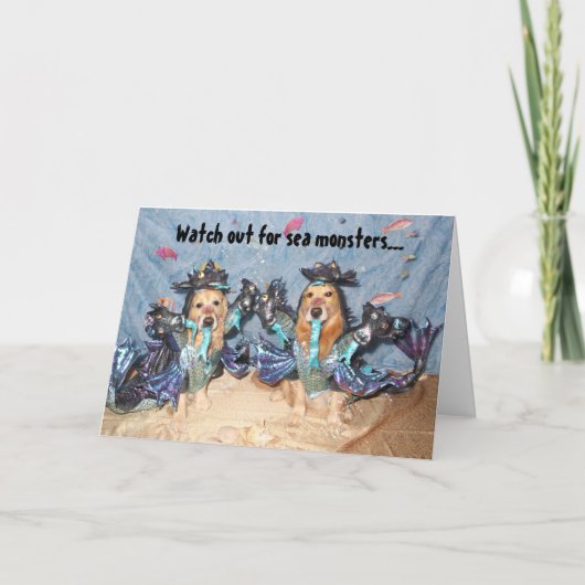 Golden Retriever Sea Monster Halloween Kaart (Voorkant)