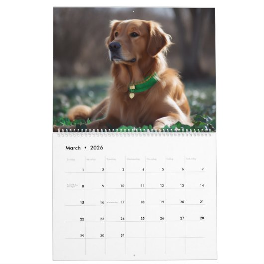 Golden Retriever Seizoen Kalandar Kalender (Mar 2026)