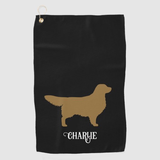 Golden Retriever Silhouet met aangepaste naam Golfhanddoek (Voorkant)