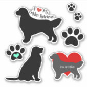 Golden Retriever Silhouette en Pawprints Groep Sticker (Voorkant)