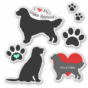 Golden Retriever Silhouette en Pawprints Group Sticker