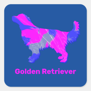 Golden Retriever Silhouette Hot Pink & Blue Vierkante Sticker