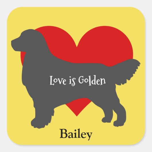 Golden Retriever Silhouette Love is Golden Vierkante Sticker (Voorkant)