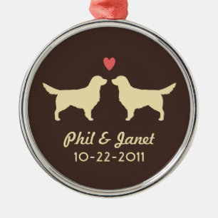 Golden Retriever Silhouettes Dogs Couple Custom Metalen Ornament
