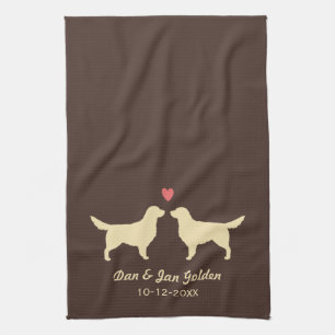 Golden Retriever Silhouettes met hart en tekst Theedoek
