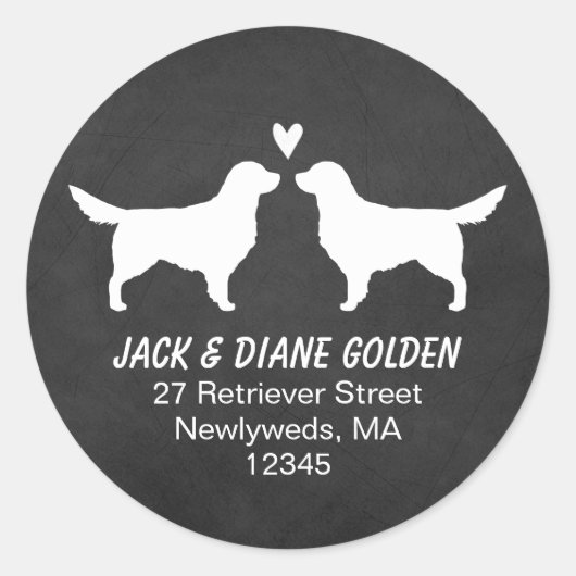 Golden Retriever Silhouettes Retouradres Ronde Sticker (Voorkant)