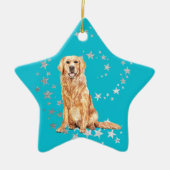 Golden Retriever Silver Stars Blauwgroen kerst Keramisch Ornament (Voorkant)