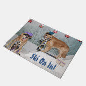 Golden Retriever Skiers Ski On in Welcome Deurmat (Schuin)