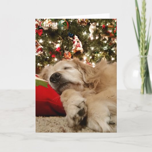 Golden Retriever slaapt onder de kerstboom Feestdagen Kaart (Voorkant)
