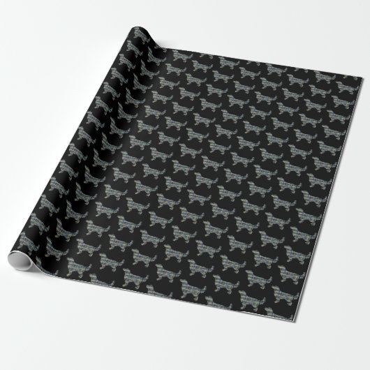 Golden Retriever Small Silhouette Grid Black Cadeaupapier (Uitgerold)