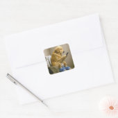 Golden Retriever sms't op een toilet Vierkante Sticker (Envelop)