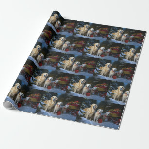 Golden Retriever Sneeuw Slede Kerst Decoratie  Cadeaupapier