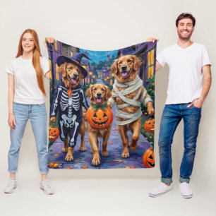 Golden Retriever Snoep vragen tijdens Halloween Fleece Deken