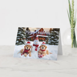 Golden Retriever Snow Puppies Kerst Kaart