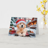 Golden Retriever Snow Puppy Kerst Kaart (Gele Bloem)