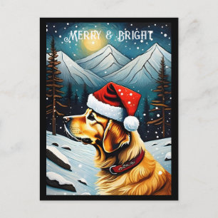 Golden Retriever Snowy Mountain Santa Dog Vakantie Briefkaart