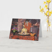 Golden Retriever Spaghetti en Eyeballen Halloween Kaart (Gele Bloem)