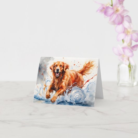 Golden Retriever Spatwater Kleur waterverf Blank  Kaart (Orchidee)