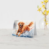 Golden Retriever Splash Art Waterverf Blank Kaart (Gele Bloem)