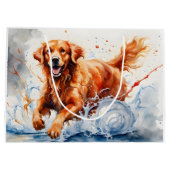 Golden Retriever Splash Art Waterverf Groot Cadeauzakje (Achterkant)