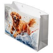 Golden Retriever Splash Art Waterverf Groot Cadeauzakje (Achterkant Gekanteld)