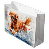 Golden Retriever Splash Art Waterverf Groot Cadeauzakje (Voorkant Gekanteld)