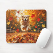 Golden Retriever Springen In Herfst Bladstapel Muismat (Met muis)