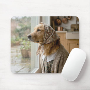 Golden Retriever staart uit het regenachtige raam Muismat