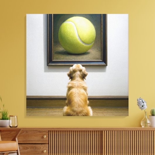 Golden Retriever Staren naar een Tennis Ball Schil Canvas Afdruk (Insitu (Woonkamer))