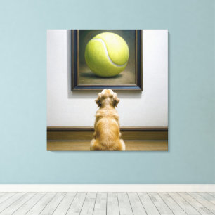 Golden Retriever Staren naar een Tennis Ball Schil Canvas Afdruk