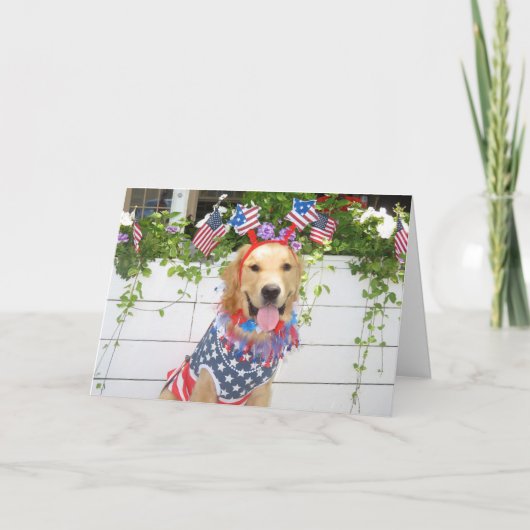 Golden Retriever Starry Fourth of Juli Feestdagen Kaart (Voorkant)