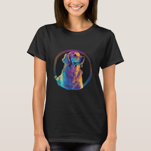Golden Retriever Synthwave 80s Retrowave Aesthetic T-shirt (Voorkant)