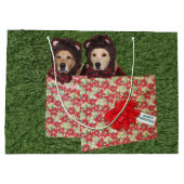 Golden Retriever Teddy Bears in een kerstcadeau Large Cadeautasje (Achterkant)