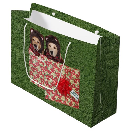 Golden Retriever Teddy Bears in een kerstcadeau Large Cadeautasje (Voorkant Gekanteld)