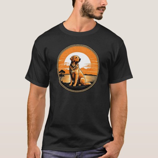 Golden Retriever tegen een  Sunset Retro T-shirt (Voorkant)