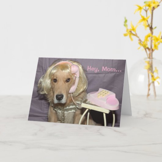 Golden Retriever telefoontje naar mama Moederdag Kaart (Gele Bloem)