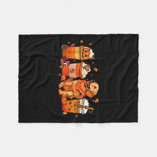 Golden Retriever Thanksgiving Fall Coffee Pumpkin  Fleece Deken (Voorkant (Horizontaal))