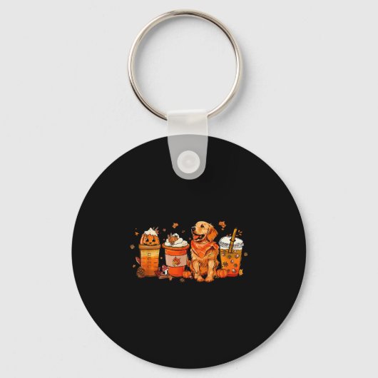 Golden Retriever Thanksgiving Fall Coffee Pumpkin Sleutelhanger (Voorkant)