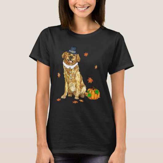 Golden Retriever Thanksgiving Pilgrim Turkey Manne T-shirt (Voorkant)