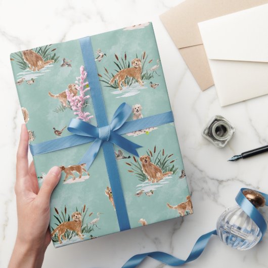 GOLDEN RETRIEVER TOILE Aqua Cadeaupapier (Geschenken)