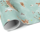 GOLDEN RETRIEVER TOILE Aqua Cadeaupapier (Rol Hoek)