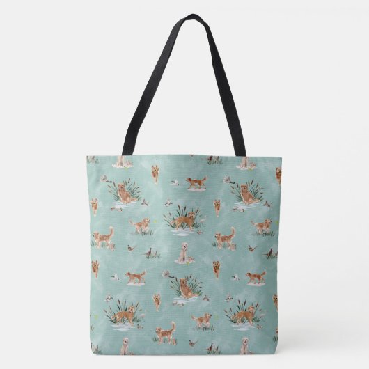 GOLDEN RETRIEVER TOILE Aqua Tote Bag (Voorkant)