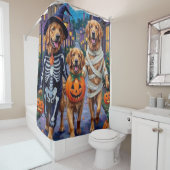 Golden Retriever Trick-or-Treating Halloween Douchegordijn (In situ)