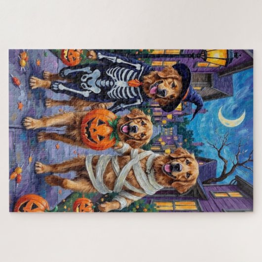 Golden Retriever Trick-or-Treating Halloween Legpuzzel (Horizontaal)
