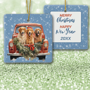 Golden Retriever Truck Trio Kerstmis Keramisch Ornament